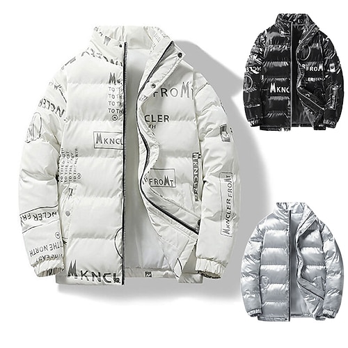 

Men's Coat Warm Sports & Outdoor Zipper Letter 3D Printed Graphic Turndown Fashion Jacket Outerwear Long Sleeve Pocket Fall & Winter