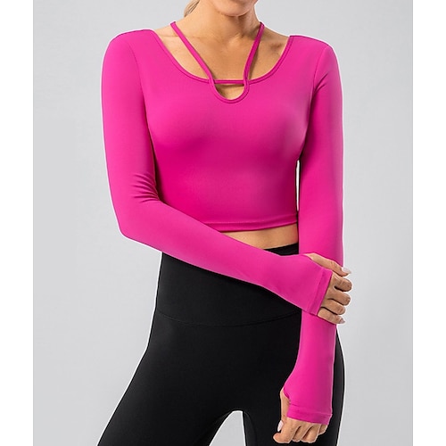 

Women's Crew Neck Yoga Top Crop Top Winter Thumbhole Cut Out Solid Color Black Fuchsia Yoga Fitness Gym Workout Top Long Sleeve Sport Activewear Breathable Quick Dry Comfortable Stretchy Slim