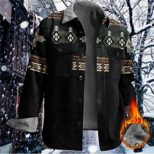 

Men's Coat Warm Sports & Outdoor Zipper Geometry 3D Printed Graphic Turndown Vintage Jacket Outerwear Long Sleeve Pocket Fall & Winter