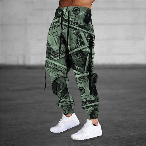 

Men's Sweatpants Joggers Trousers Drawstring Elastic Waist 3D Print Graphic Prints Dollar Comfort Sports Outdoor Casual Daily Cotton Blend Streetwear Stylish Green Blue Micro-elastic