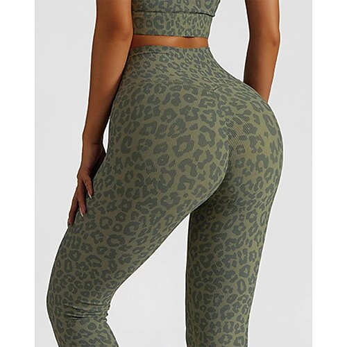 

Women's Seamless Leggings Leopard Print Scrunch Butt High Waist Yoga Fitness Gym Workout Leggings Bottoms Green Purple Rosy Pink Spandex Sports Activewear High Elasticity Skinny