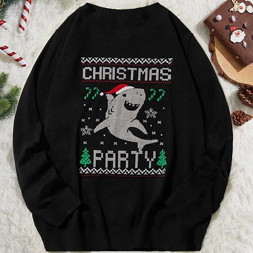 

Men's Sweater Ugly Christmas Sweater Pullover Sweater Jumper Ribbed Knit Cropped Knitted Letter Crew Neck Keep Warm Modern Contemporary Christmas Work Clothing Apparel Fall & Winter Black S M L