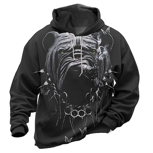 

Men's Pullover Hoodie Sweatshirt Black Hooded Animal Dog Graphic Prints Print Daily Sports 3D Print Basic Streetwear Designer Spring & Fall Clothing Apparel Hoodies Sweatshirts