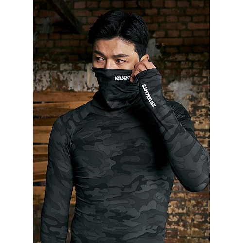 

Men's Running Shirt Base Layer Long Sleeve Base Layer Winter Sportswear Activewear Black Camouflage