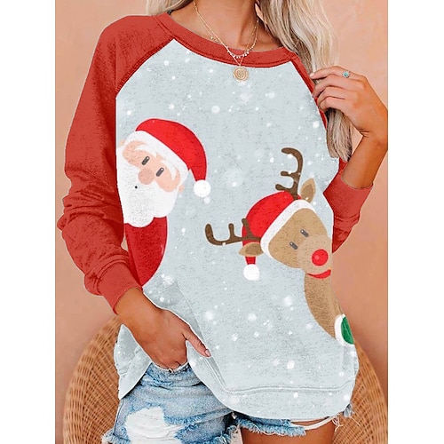 

Santa Claus Reindeer Masquerade Hoodie Women's Christmas Christmas Carnival Masquerade Adults' Christmas Vacation Polyester Top