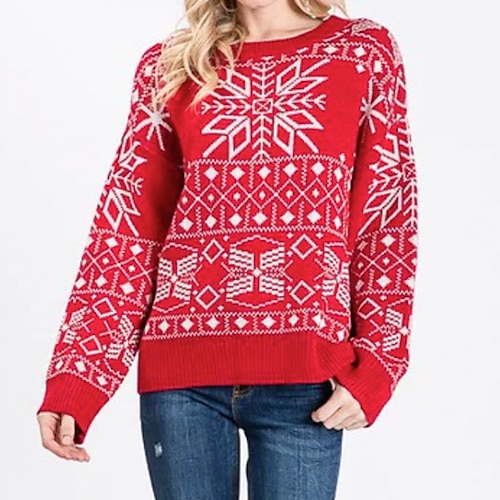 

Women's Ugly Christmas Sweater Pullover Sweater Jumper Ribbed Knit Knitted Geometric Crew Neck Stylish Casual Outdoor Christmas Winter Fall Red S M L