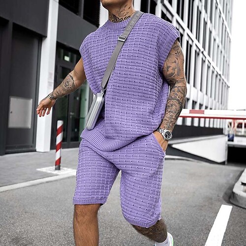

Men's T-shirt Suits Tracksuit Tennis Shirt Shorts and T Shirt Set Solid Colored Crew Neck Purple Outdoor Street Sleeveless Clothing Apparel 2pcs Sportswear Classic Comfortable