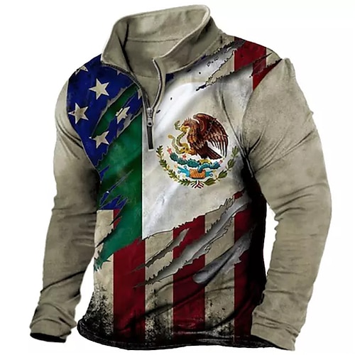 

Men's Zip Up Sweatshirt Pullover Quarter Zipper Sweatshirt Brown Half Zip Graphic Prints Eagle National Flag Zipper Print Daily Sports 3D Print Basic Designer Casual Spring & Fall Clothing Apparel