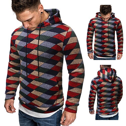 

Men's Pullover Hoodie Sweatshirt Red Hooded Geometric Graphic Prints Print Daily Sports 3D Print Basic Streetwear Designer Spring Fall Clothing Apparel Hoodies Sweatshirts
