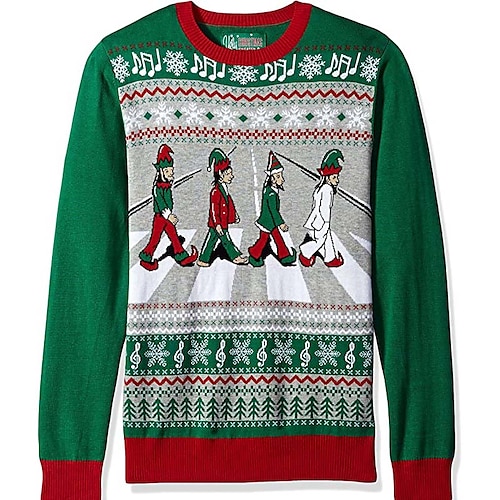 

Men's Sweater Ugly Christmas Sweater Pullover Sweater Jumper Ribbed Knit Cropped Knitted Christmas Pattern Crew Neck Keep Warm Modern Contemporary Christmas Work Clothing Apparel Fall & Winter Green