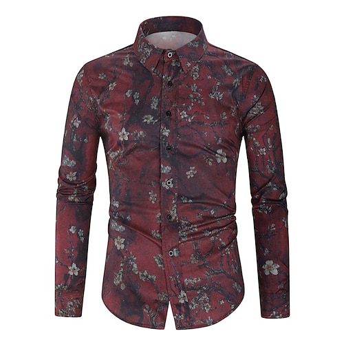 

Hombre Camisa Floral Estampados Cuello Vuelto Rojo Marrón Impresión 3D Navidad Calle Manga Larga Abotonar Estampado Ropa Moda Design Casual Suave