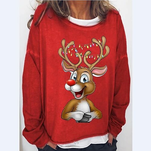 

Women's Sweatshirt Pullover Basic Olive Green Black Blue Reindeer Christmas Round Neck Long Sleeve S M L XL 2XL 3XL