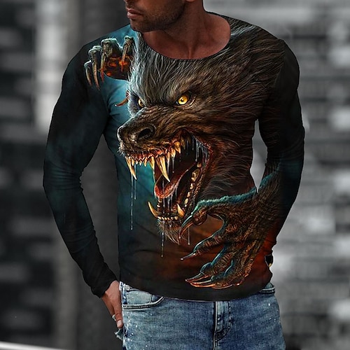 

Men's T shirt Tee Tee Graphic Round Neck Green Black Blue Yellow 3D Print Casual Daily Long Sleeve Print Clothing Apparel Fashion Designer Comfortable Big and Tall