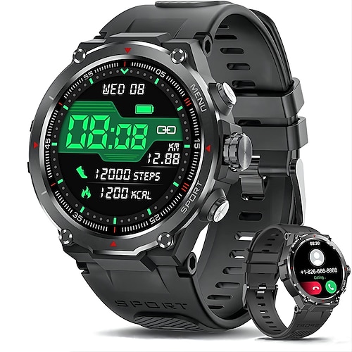 

Men's Military Smartwatch with Phone Function 1 Pcs 1.32 Inch HD Full Touchscreen Wrist Watch Men's Smartwatch with Bluetooth Call IP67 Fitness Tracker SpO2 Heart Rate Monitor Sleep Monitor Calories