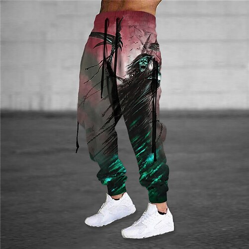 

Men's Sweatpants Joggers Trousers Drawstring Elastic Waist 3D Print Skull Graphic Prints Comfort Sports Outdoor Casual Daily Cotton Blend Streetwear Stylish Green Blue Micro-elastic