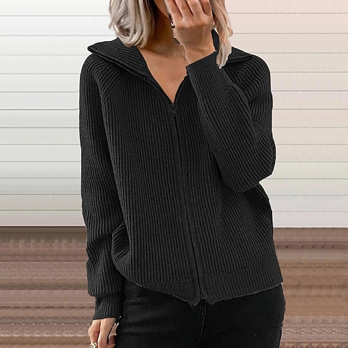 

Women's Blouse Patchwork Knitted Solid / Plain Color Basic Classic Shirt Collar Regular Spring & Fall Green Black Blue Khaki Dark Coffee