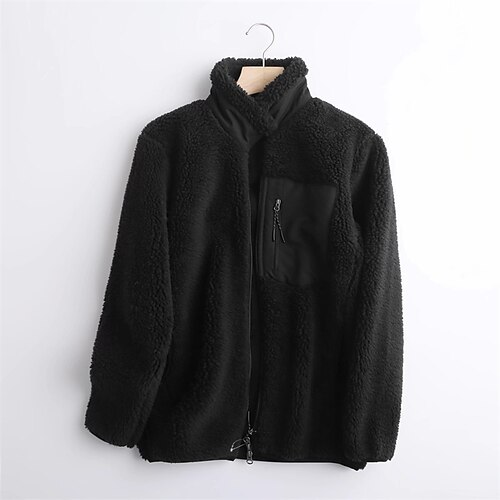 

Women's Teddy Coat Warm Breathable Outdoor Holiday Casual Daily Weekend Zipper Pocket Zipper Stand Collar Daily Casual Comfortable Street Style Solid Color Regular Fit Outerwear Long Sleeve Winter