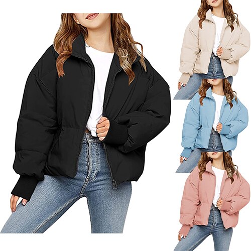 

Kids Girls' Puffer Jacket Solid Color Active Outdoor Coat Outerwear 5-12 Years Winter Black Blue Pink