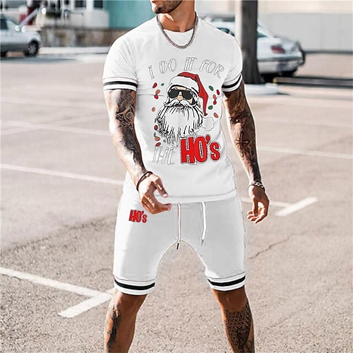 

Men's T-shirt Suits Tracksuit Tennis Shirt Shorts and T Shirt Set Graphic Tee Santa Claus Graphic Prints Crew Neck Black Red White Hot Stamping Christmas Street Short Sleeve 2 Piece Print Clothing