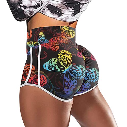 

Per donna Pantaloncini Arcobaleno Vita alta Sportivo Yoga Breve Fasciante in vita Farfalla M L XL 2XL