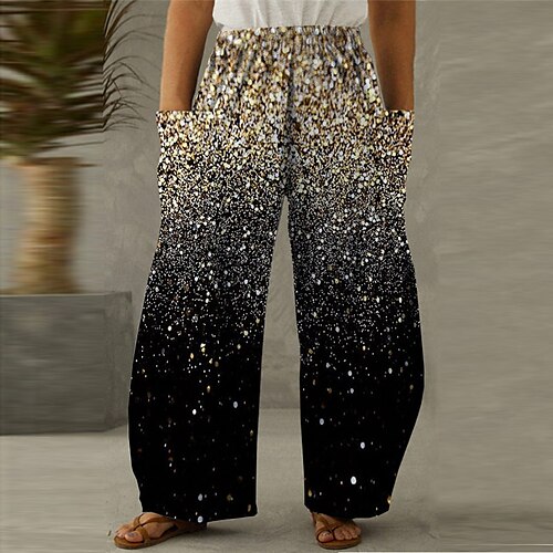 

Women's Plus Size Wide Leg Pants Trousers Pocket Print Gradient Casual Comfort Outdoor Daily High Full Length Winter Fall Gold XL XXL 3XL 4XL 5XL