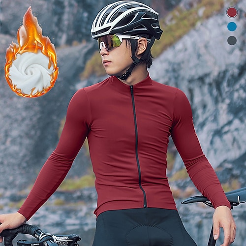 

21Grams Men's Cycling Jersey Long Sleeve Winter Bike Jersey Top with 3 Rear Pockets Mountain Bike MTB Road Bike Cycling Thermal Warm Fleece Lining Breathable Moisture Wicking Red Blue Grey Graphic