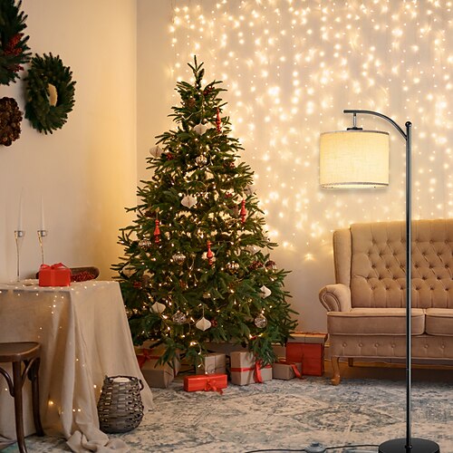 

Floor Lamp Multi Functional Living Room Optional Intelligent WIFI RGBCW Bulb and Adjustable Lever 60-71 inch High Gray Linen Lamp Bedroom Sun Shade Vertical Lamp Christmas gift