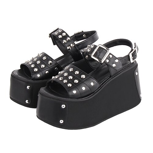 

plattformsandaler for kvinner utskjæring ankelstropp med åpen tå punk goth chunky sandaler med høye hæler 10 cm