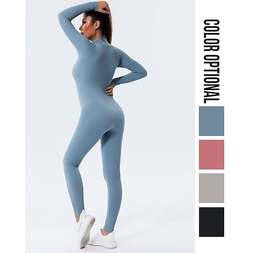

Women's Yoga Set Onesie Winter Front Zip Solid Color Bodysuit Black Rosy Pink Spandex Yoga Fitness Gym Workout Tummy Control Butt Lift Breathable Sport Activewear Stretchy