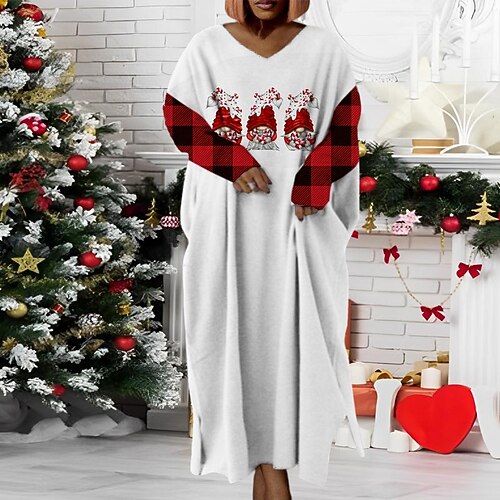 

Women's Plus Size Christmas Dress Snowman V Neck Long Sleeve Winter Fall Modern Maxi long Dress Daily Dress