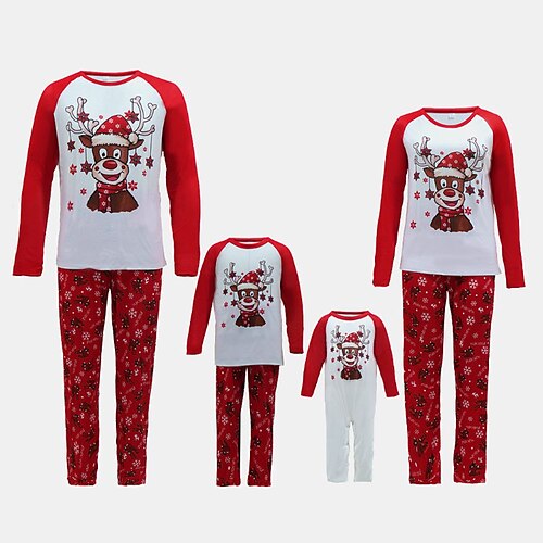 

Christmas Pajamas Family Graphic Elk Home Red Long Sleeve Basic Matching Outfits