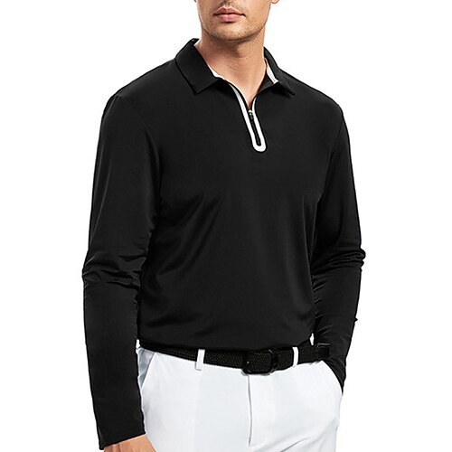 

Men's Polo Shirt Zip Polo Golf Shirt Solid Colored Turndown Black Navy Blue White Street Casual Long Sleeve Zipper Clothing Apparel Fashion Elegant Formal