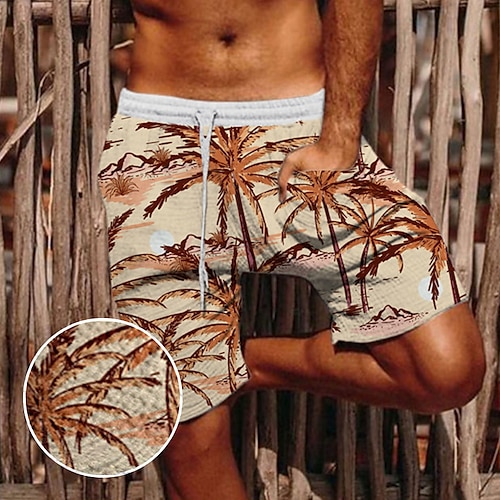 

Men's Shorts Beach Shorts Seersucker Shorts Drawstring Elastic Waist 3D Print Coconut Tree Graphic Prints Comfort Breathable Short Casual Daily Holiday Streetwear Designer Green Purple Micro-elastic