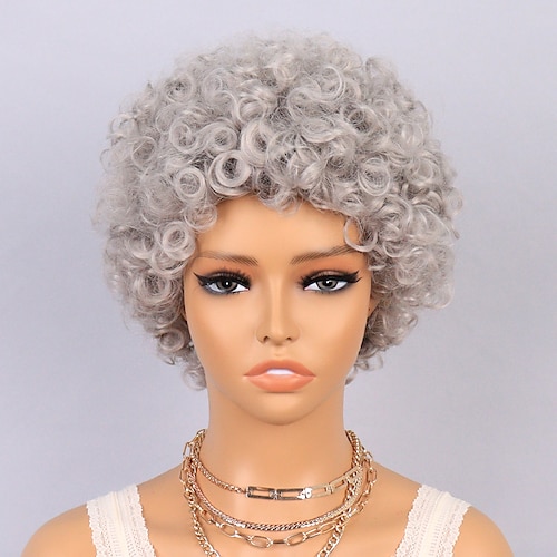 

Synthetic Wig Curly With Bangs Machine Made Wig Short Grey Blonde Synthetic Hair Women's Soft Classic Easy to Carry Blonde Gray