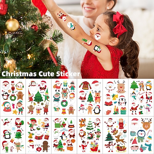 

20 pcs Children's cartoon Christmas Tattoo Stickers Face Christmas Snowflake waterproof tattoo stickers