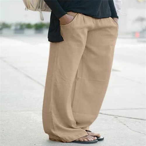 

Dame Bred Bukseben Bukser Lin / bomullsblanding Hvit / Hvit Svart Grønn Høy Midje Fritid / hverdag Posete Full lengde Utendørs Ensfarget S M L XL XXL