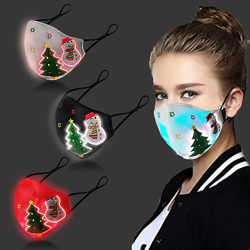 

LED Christmas Glow Face Mask Luminous Mouth Shield with Filter USB Cable Colorful Light for Intimate Christmas Gift Christmas Party Holidays