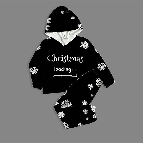 

2 Pieces Toddler Boys Ugly Christmas Hoodie & Pants Outfit Letter Snowflake Long Sleeve Pocket Set Casual Cool Daily Winter Fall 7-13 Years Black