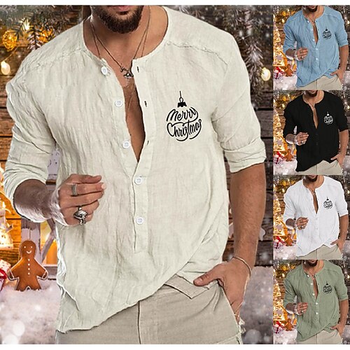 

Men's Shirt Graphic Letter Collar Green White Black Blue Beige Long Sleeve Hot Stamping Outdoor Halloween Button-Down Print Tops Fashion Designer Casual