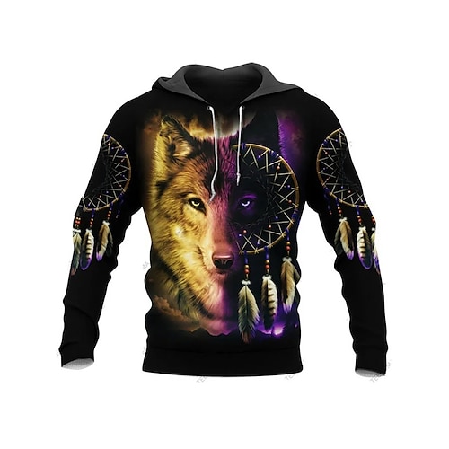 

Homme Sweat à capuche Noir Capuche Animal Loup Imprimés Photos Imprimer du quotidien Des sports 3D effet basique Vêtement de rue Design Printemps Automne Vêtement Tenue Pulls Capuche Pulls