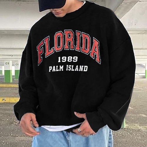 

Men's Sweatshirt Pullover Black Crew Neck Graphic Letter Print Going out Streetwear Designer Casual Winter Fall & Winter Clothing Apparel Hoodies Sweatshirts Long Sleeve