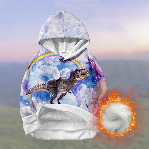 

Kids Boys Christmas Fleece Hoodie Pullover Keep Warm Animal Dinosaur Long Sleeve Pocket Children Top Christmas Gifts 3D Print Fleece Hoodie Adorable Daily Purple Winter 7-13 Years