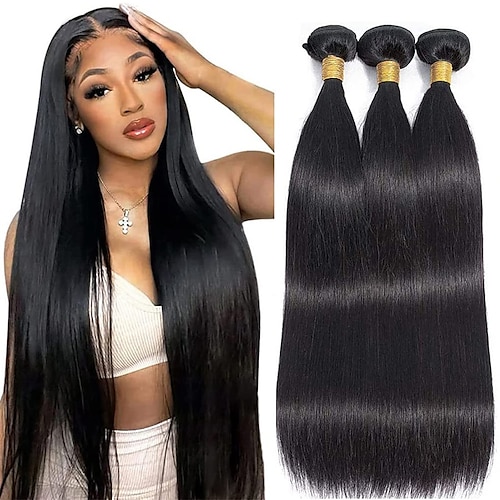 

Straight Bundles 10A Brazilian Straight Human Hair Bundles 18 20 22 Inch 3 Bundles 100% Unprocessed Virgin Straight Weave Bundles Human Hair Natural Color