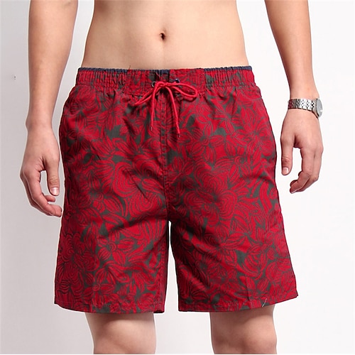 

Men's Swim Shorts Swim Trunks Board Shorts Drawstring Elastic Waist Plants Print Comfort Breathable Knee Length Casual Daily Beach Fashion Streetwear Black Deep Blue Micro-elastic