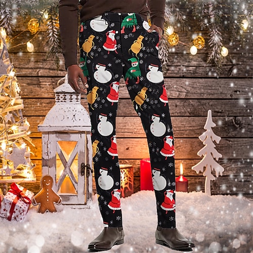 

Men's Christmas Pants Chinos Trousers Jogger Pants Zipper Print Graphic Christmas Comfort Outdoor Full Length Christmas Casual Daily Streetwear Casual Black Micro-elastic