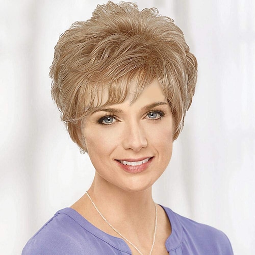 

Short Brown Wigs for Women Blend Pixie Cut Wig With BangNatural Daily Use Hair