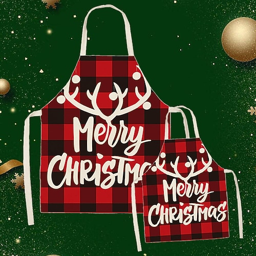 

Mommy and Me Ugly Christmas Aprons Letter Elk Ugly Christmas Tree Home Multicolor Green Black Basic Matching Outfits