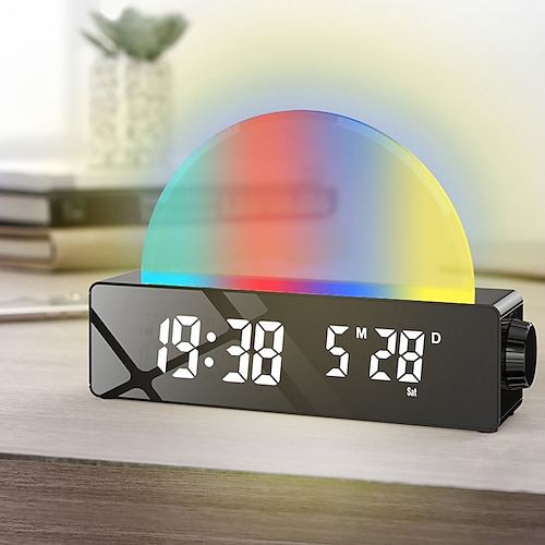 

LED Digital Simulated Sunrise Alarm Clock Wake Up Light with FM Radio 10 Color Sleep Bedside Lamp Suitable for Kids and Heavy Sleepers