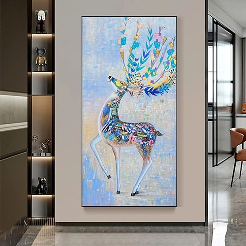 

Handmade Oil Painting Canvas Wall Art Decoration Modern Vertical entrance Animal Plum Deer for Home Decor Rolled Frameless Unstretched Painting