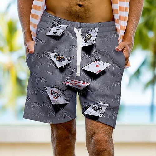 

Men's Beach Shorts Terry Shorts Drawstring Elastic Waist 3D Print Graphic Poker Breathable Soft Short Casual Daily Holiday Streetwear Designer Purple Dark Gray Micro-elastic